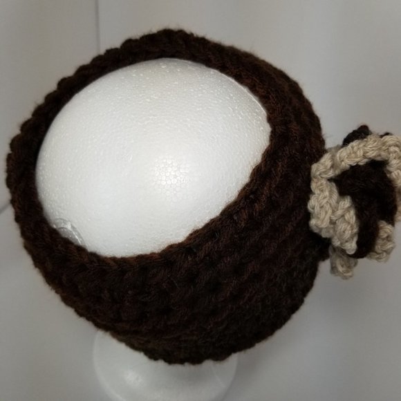 Brown Cream Ivory Flower Dreadlock Dread Ear Warmer Messy Bun Ponytail Hat Unise - Picture 6 of 9